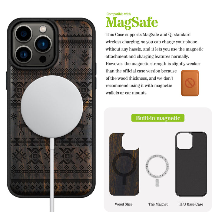 Deer, Snowflake, and Tree, Classic Engraved Wood & TPU Case - Artisanal Cover for Apple iPhone