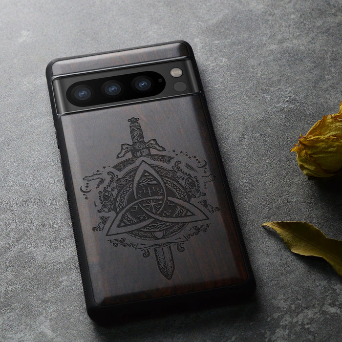 Norse Emblems, Classic Engraved Wood & TPU Case - Artisanal Cover for Google Pixel