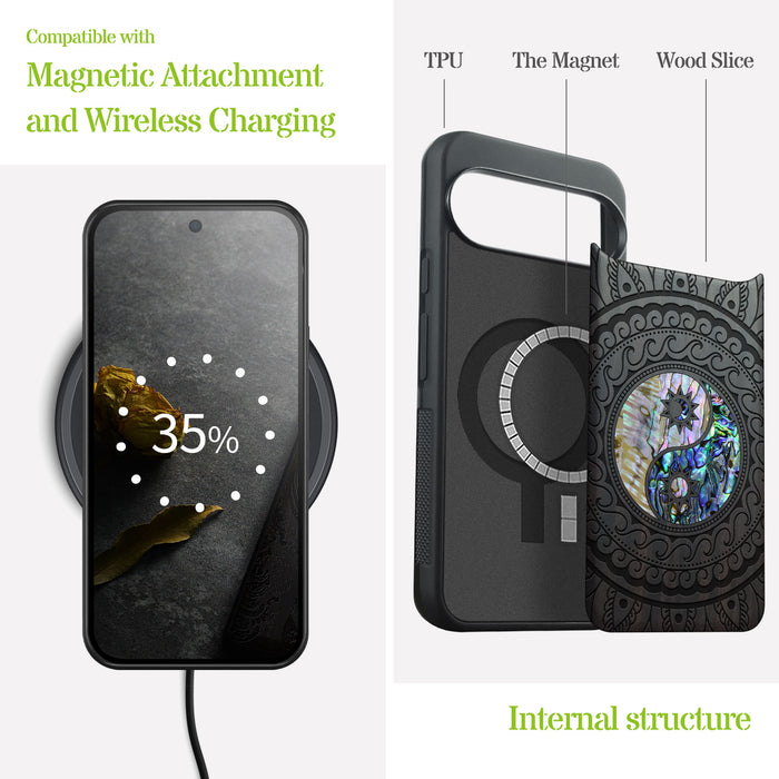 The Yin Yang Paisley, Hand-Inlaid Wood & Mother of Pearl Case - Artisanal Cover for Google Pixel