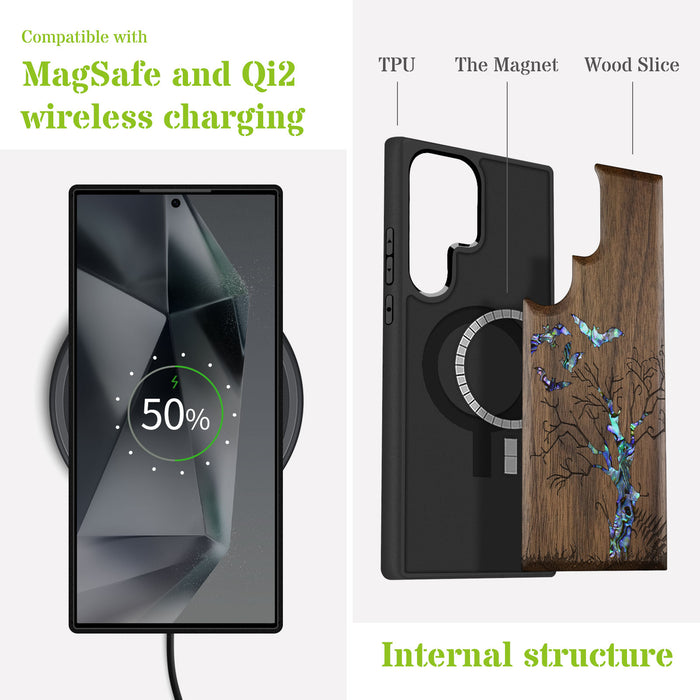 Gothic Night, Hand-Inlaid Wood & Mother of Pearl Case - Artisanal Cover for Samsung Galaxy