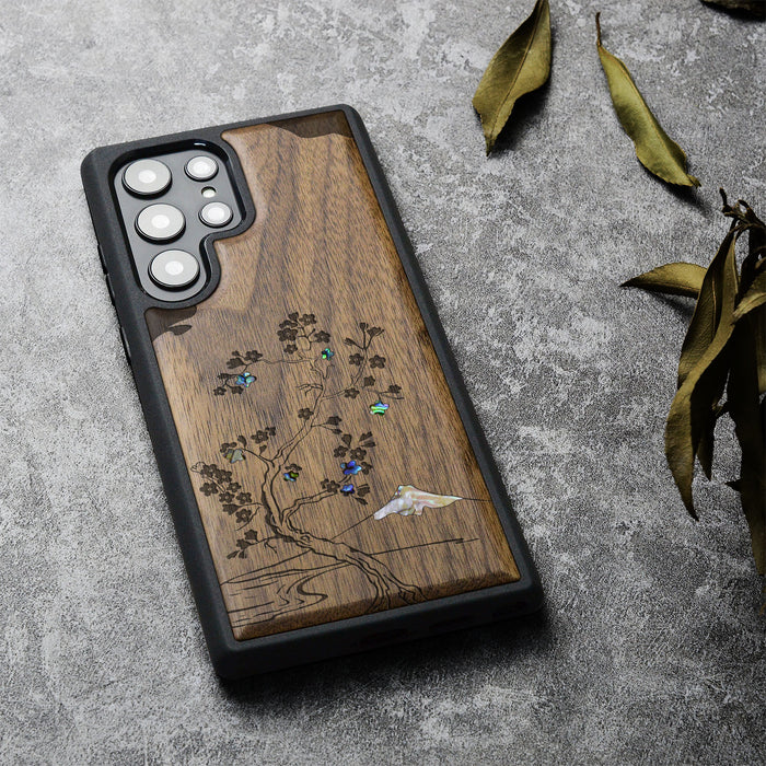 Cherry Blossom, Hand-Inlaid Wood & Mother of Pearl Case - Artisanal Cover for Samsung Galaxy