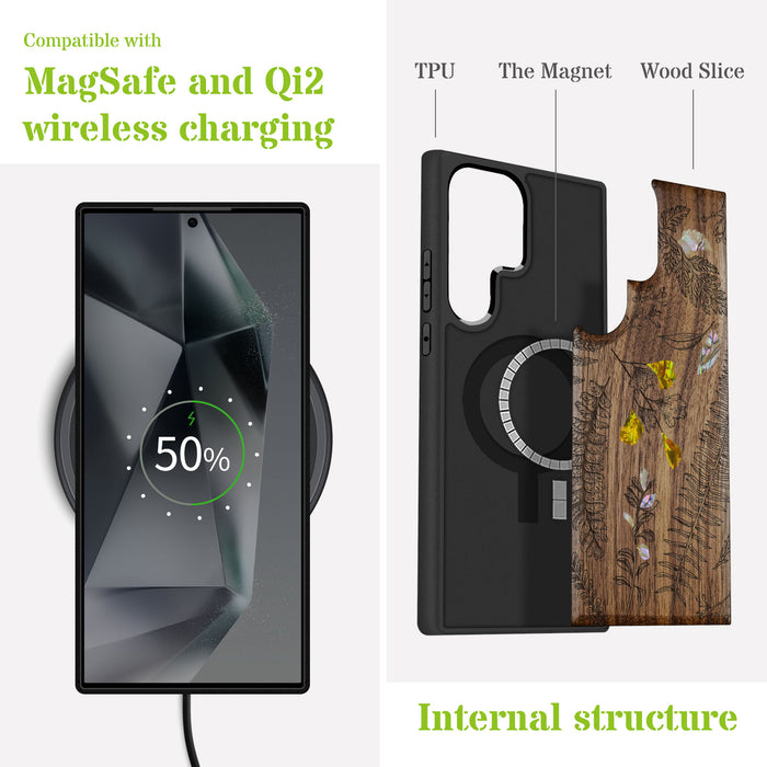 Enchanted Florals, Hand-Inlaid Wood & Mother of Pearl Case - Artisanal Cover for Samsung Galaxy