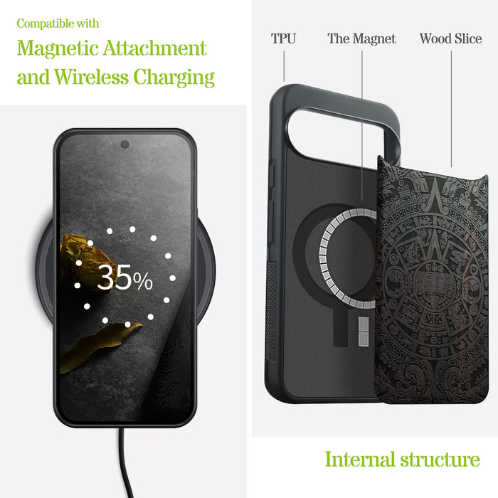 Maya Cycles, Classic Engraved Wood & TPU Case - Artisanal Cover for Google Pixel