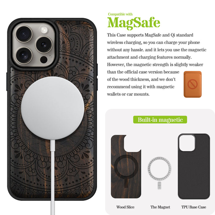 Serenity Mandala, Classic Engraved Wood & TPU Case - Artisanal Cover for Apple iPhone