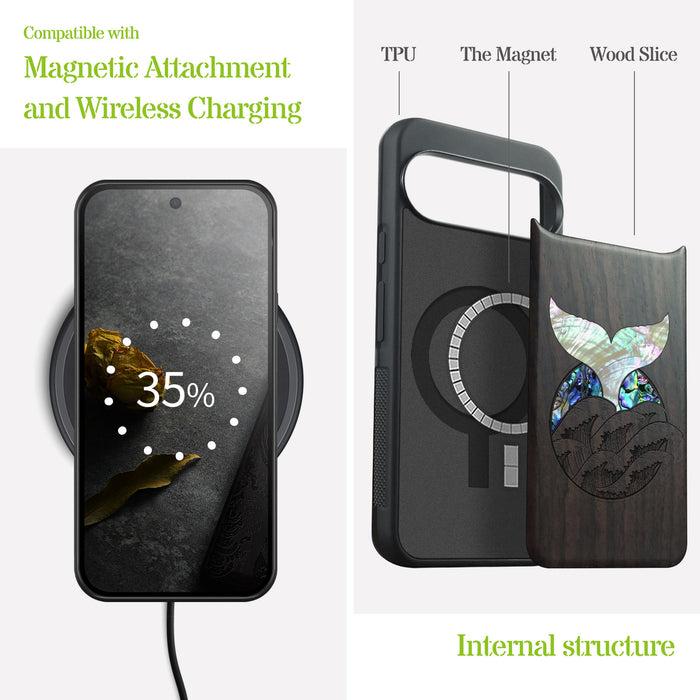 The Whale's Tail, Hand-Inlaid Wood & Mother of Pearl Case - Artisanal Cover for Google Pixel