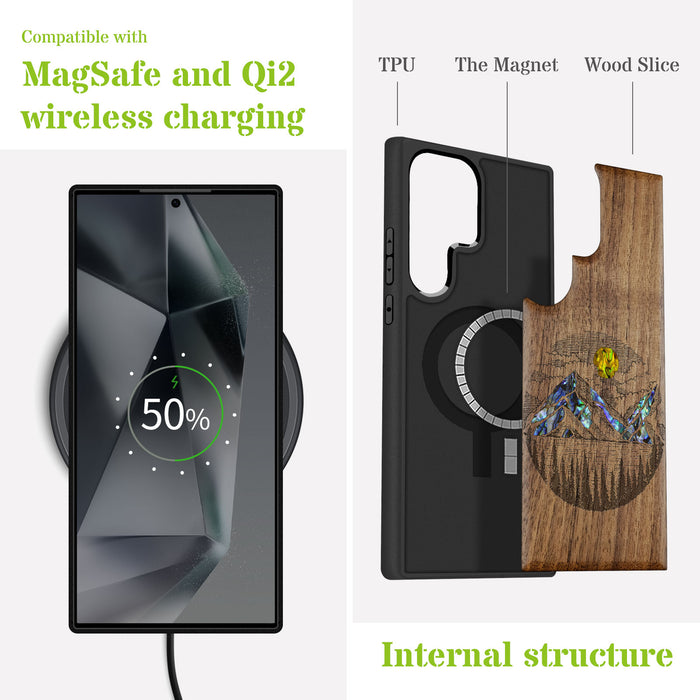 A Captivating Landscape Painting, Hand-Inlaid Wood & Mother of Pearl Case - Artisanal Cover for Samsung Galaxy