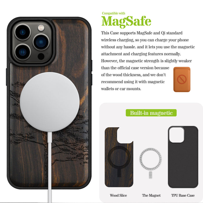 Vintage Pine Tree Sketch Classic Engraved Wood & TPU Case Apple iPhone Artisanal Case View