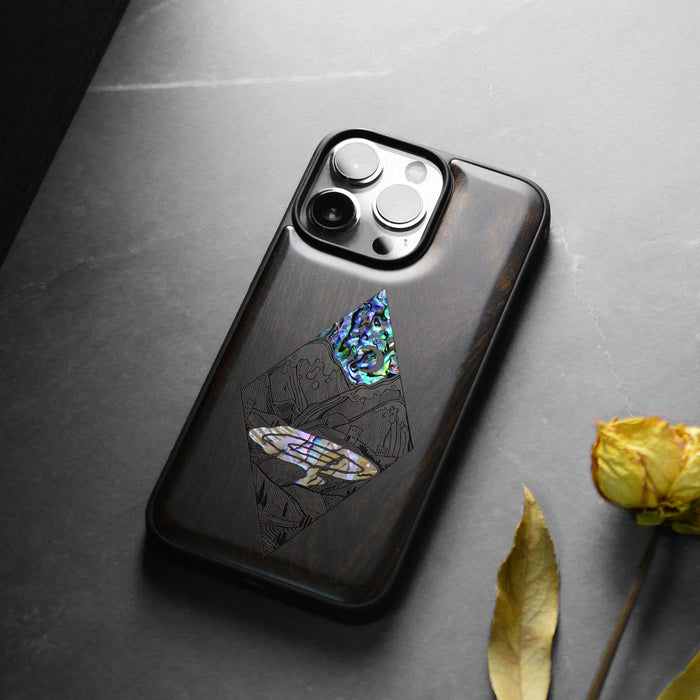 A Glimpse into the Starlit Wilderness, Hand-Inlaid Wood & Mother of Pearl Case - Artisanal Cover for Apple iPhone