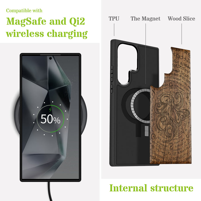 Celestial Cephalopod, Classic Engraved Wood & TPU Case - Artisanal Cover for Samsung Galaxy