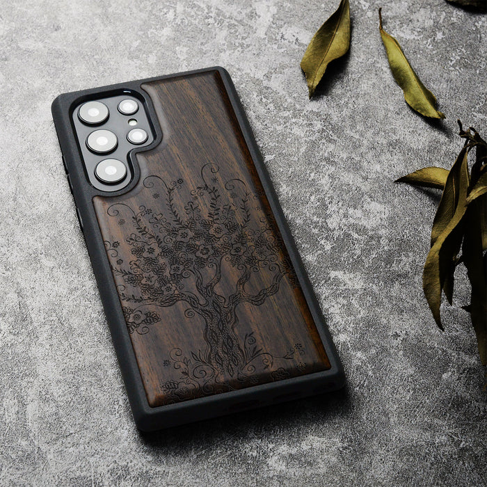 The Enchanted Tree, Classic Engraved Wood & TPU Case - Artisanal Cover for Samsung Galaxy