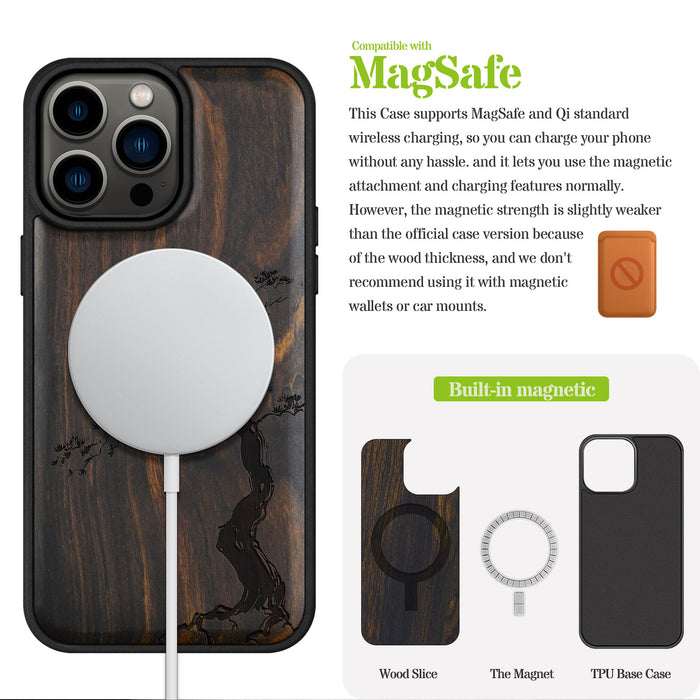 The Majestic Pine Tree, Classic Engraved Wood & TPU Case - Artisanal Cover for Apple iPhone