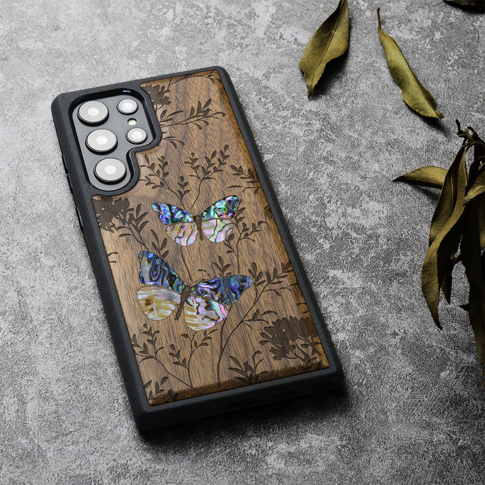 A Dance of Nature, Hand-Inlaid Wood & Mother of Pearl Case - Artisanal Cover for Samsung Galaxy