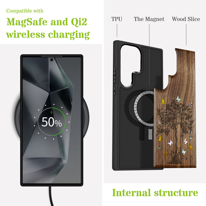 The Zentangle Sapling, Hand-Inlaid Wood & Mother of Pearl Case - Artisanal Cover for Samsung Galaxy