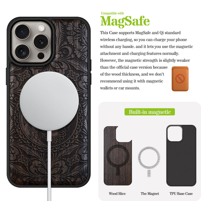 The Yin Yang Mandala, Classic Engraved Wood & TPU Case - Artisanal Cover for Apple iPhone