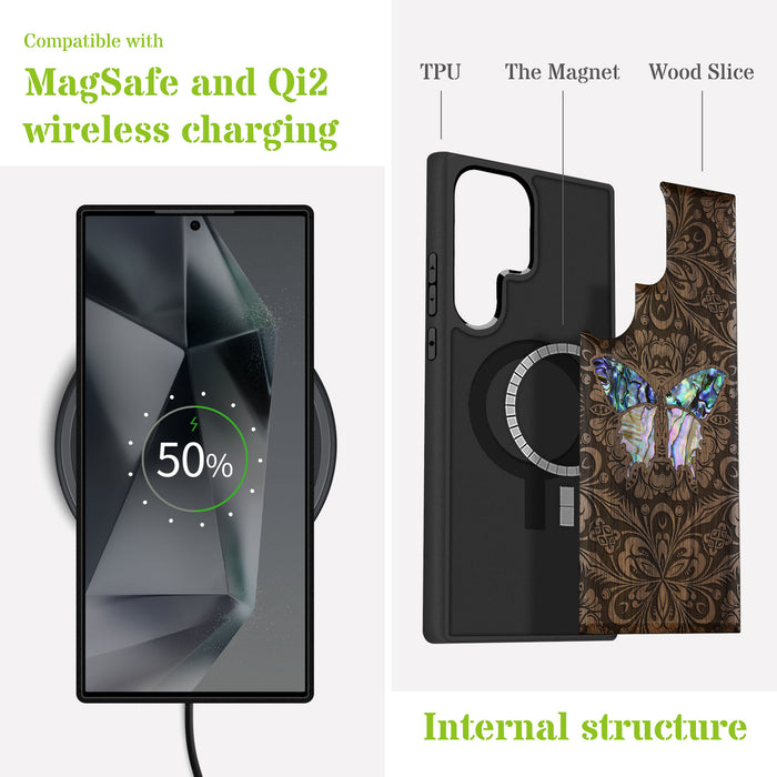 The Wonder, Hand-Inlaid Wood & Mother of Pearl Case - Artisanal Cover for Samsung Galaxy
