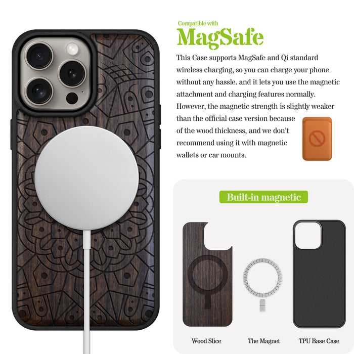 Geometric Serenity, Classic Engraved Wood & TPU Case - Artisanal Cover for Apple iPhone