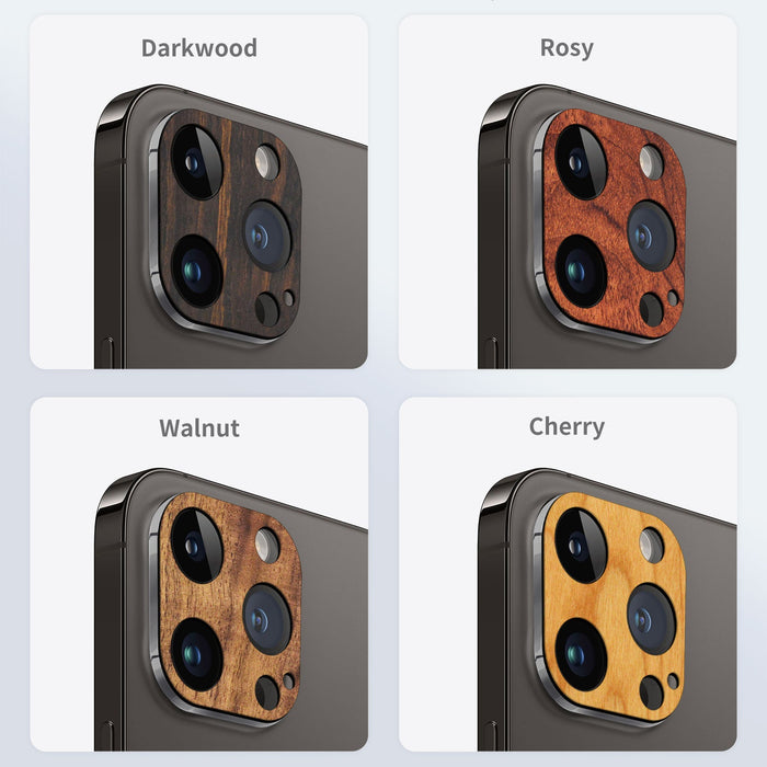 Hand-Inlaid Wooden Camera Lens Protector for Apple iPhone