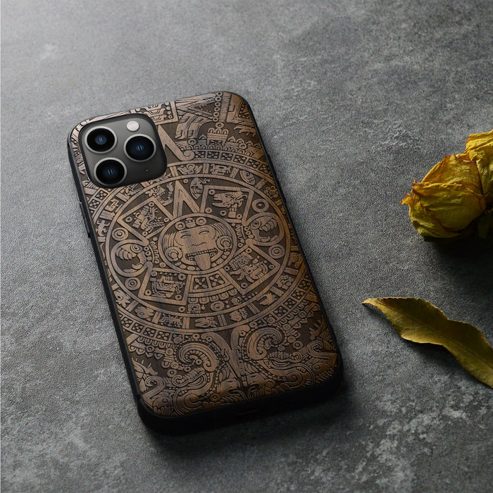 The Maya Calendar, Classic Engraved Wood & TPU Case - Artisanal Cover for Apple iPhone