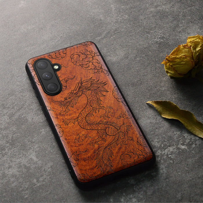 The Dragon's Ascent, Classic Engraved Wood & TPU Case - Artisanal Cover for Samsung Galaxy