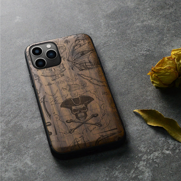 The Pirate's Legacy, Classic Engraved Wood & TPU Case - Artisanal Cover for Apple iPhone