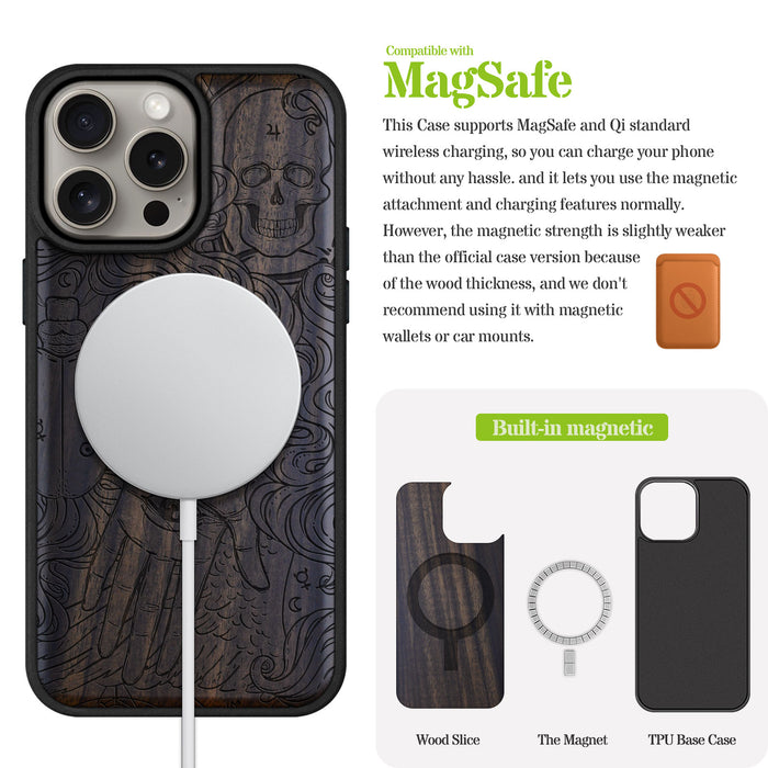 Handlesekunst, Classic Engraved Wood & TPU Case - Artisanal Cover for Apple iPhone