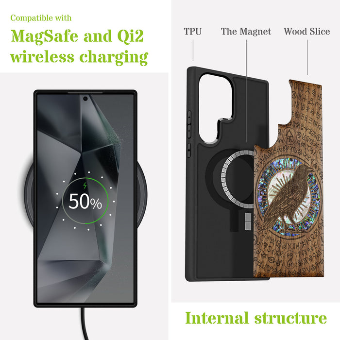 The Haloed Crow Hand-Inlaid Wood & Mother of Pearl Case Samsung Galaxy Artisanal Case View