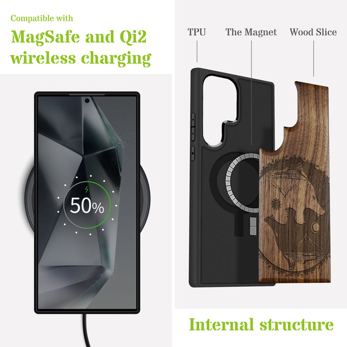 Yin-Yang Wolf Classic Engraved Wood & TPU Case Samsung Galaxy Artisanal Case View
