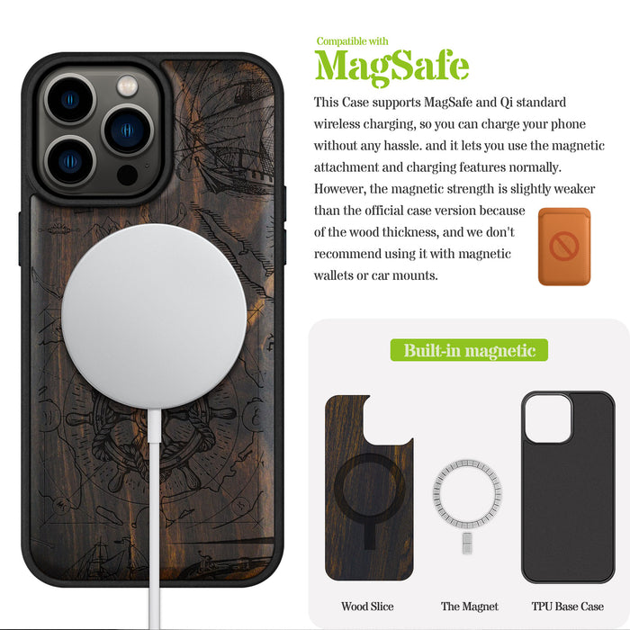 Journey of the Mariner, Classic Engraved Wood & TPU Case - Artisanal Cover for Apple iPhone