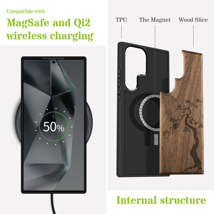 The Majestic Pine Tree, Classic Engraved Wood & TPU Case - Artisanal Cover for Samsung Galaxy