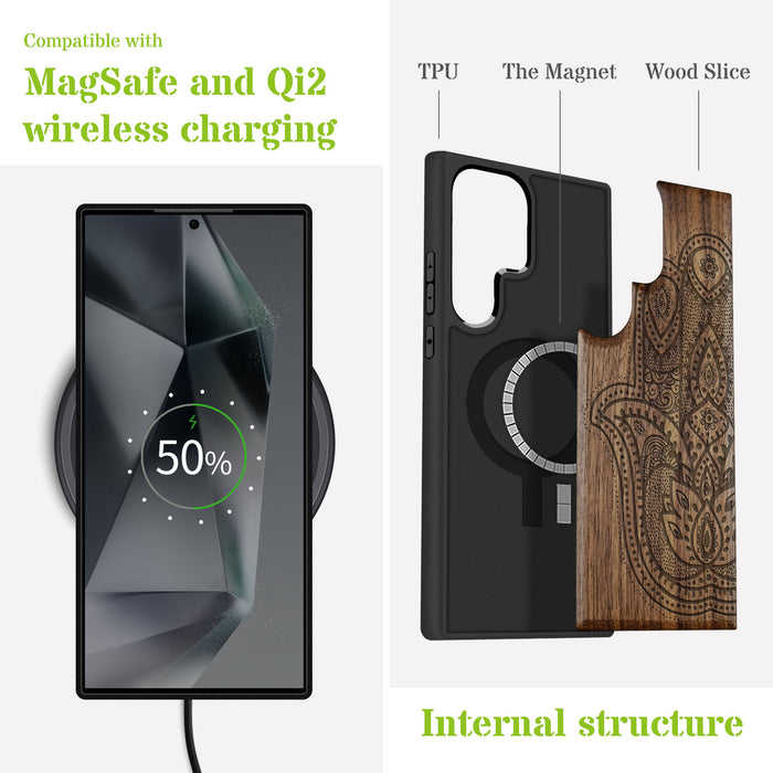 Ornate Hamsa Design Classic Engraved Wood & TPU Case Samsung Galaxy Artisanal Case View