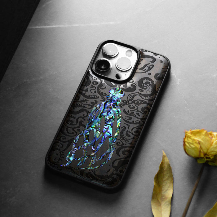 Cephalopod's Nocturne, Hand-Inlaid Wood & Mother of Pearl Case - Artisanal Cover for Apple iPhone