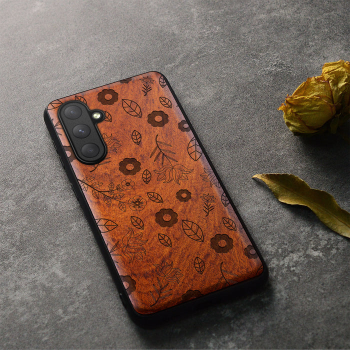 The Floral Continuum, Classic Engraved Wood & TPU Case - Artisanal Cover for Samsung Galaxy