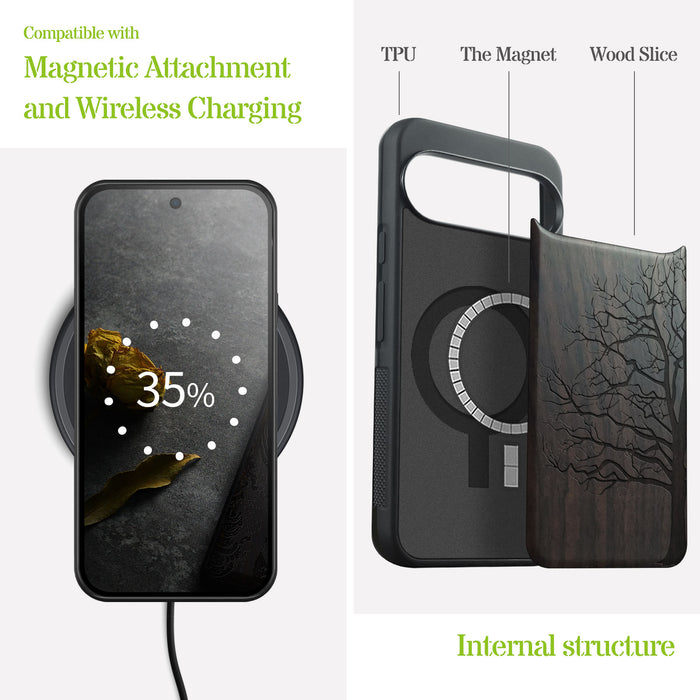 Bare Tree, Classic Engraved Wood & TPU Case - Artisanal Cover for Google Pixel