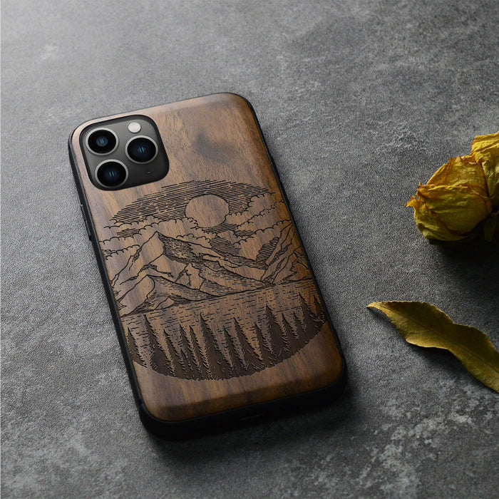 A Captivating Landscape Painting, Classic Engraved Wood & TPU Case - Artisanal Cover for Apple iPhone