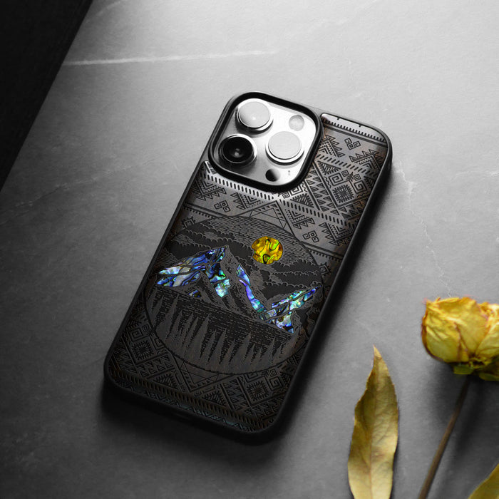 The Lens of Nature, Hand-Inlaid Wood & Mother of Pearl Case - Artisanal Cover for Apple iPhone