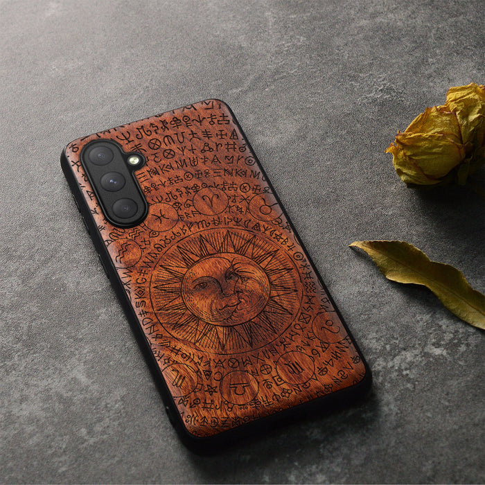 Celestial Harmony, Classic Engraved Wood & TPU Case - Artisanal Cover for Samsung Galaxy