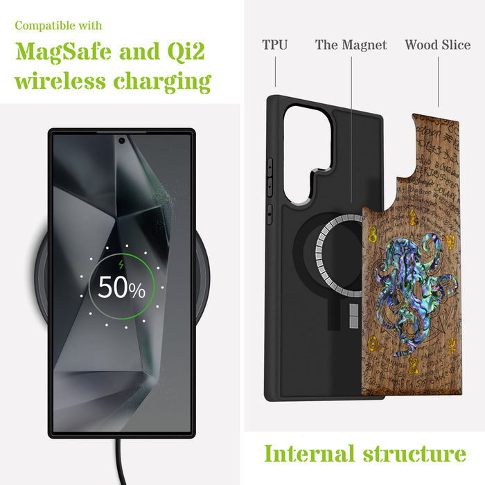 Celestial Cephalopod, Hand-Inlaid Wood & Mother of Pearl Case - Artisanal Cover for Samsung Galaxy