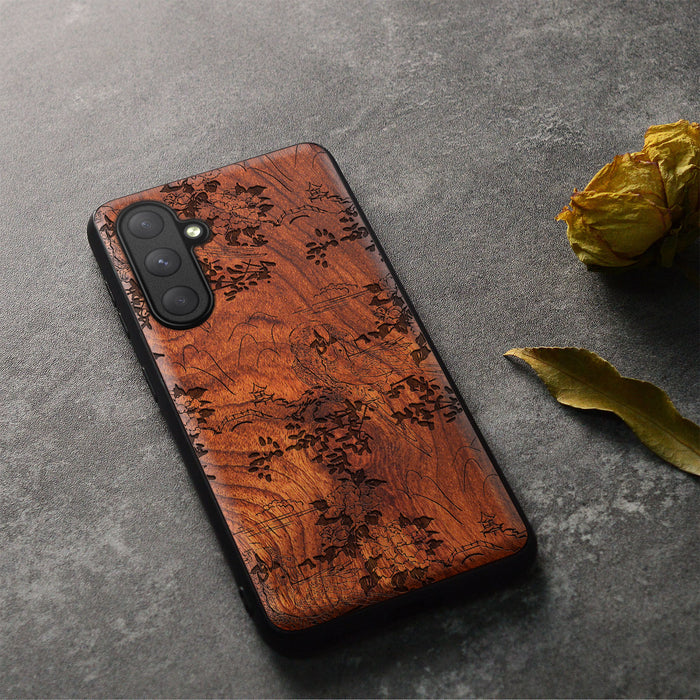 Oriental Elegance, Classic Engraved Wood & TPU Case - Artisanal Cover for Samsung Galaxy