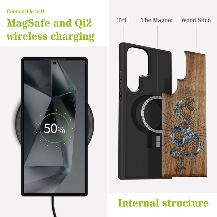 Viper's Coil, Hand-Inlaid Wood & Mother of Pearl Case - Artisanal Cover for Samsung Galaxy