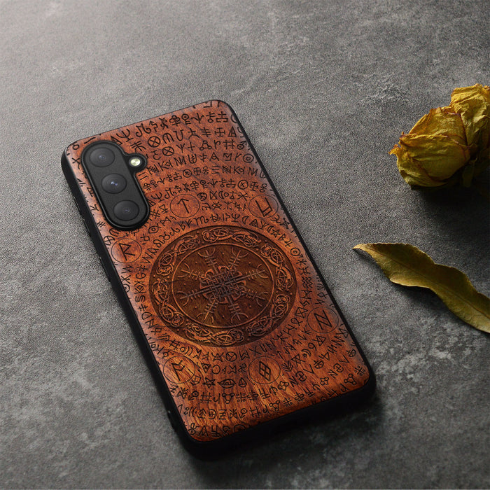 The Shield of Dragons and Awe, Classic Engraved Wood & TPU Case - Artisanal Cover for Samsung Galaxy