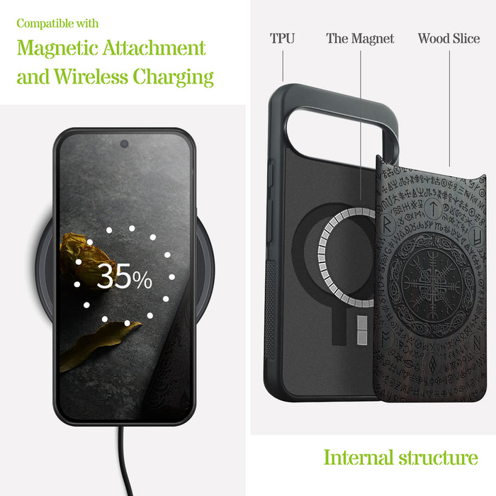 The Shield of Dragons and Awe, Classic Engraved Wood & TPU Case - Artisanal Cover for Google Pixel