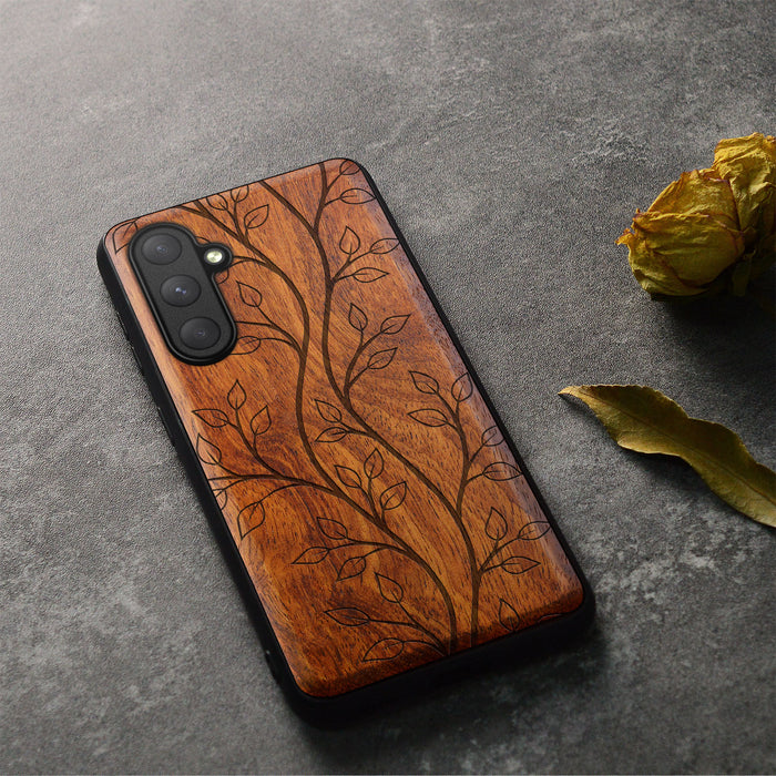 The Essence of Foliage, Classic Engraved Wood & TPU Case - Artisanal Cover for Samsung Galaxy