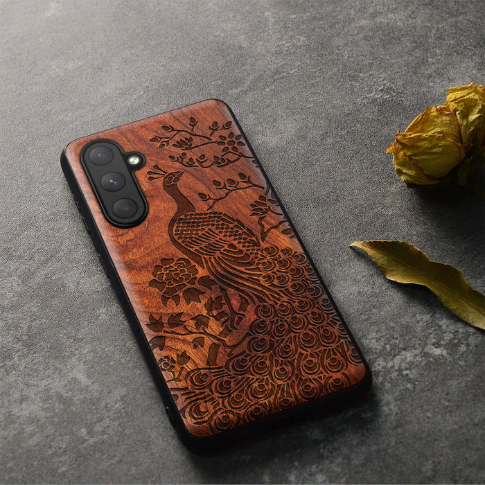 The Majestic Asian Peacock, Classic Engraved Wood & TPU Case - Artisanal Cover for Samsung Galaxy