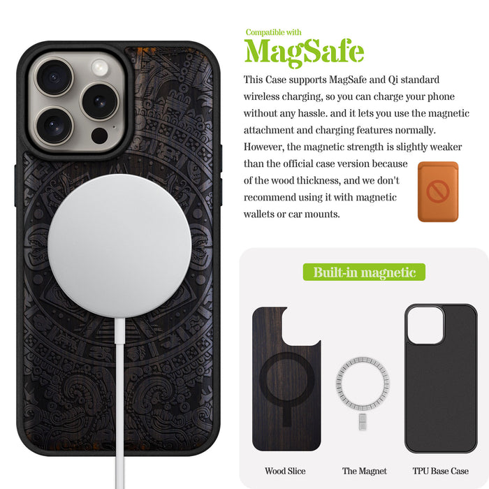 Echoes of the Maya, Classic Engraved Wood & TPU Case - Artisanal Cover for Apple iPhone