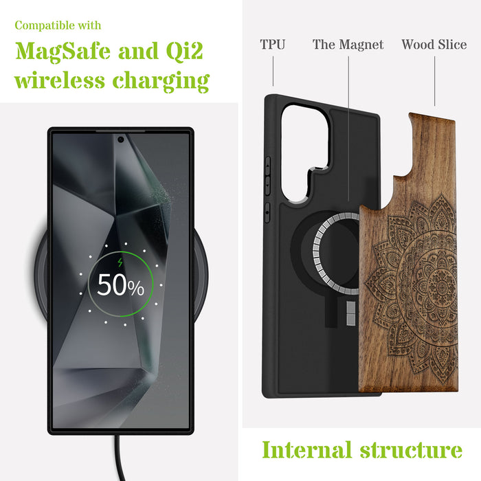 Lace Mandala Classic Engraved Wood & TPU Case Samsung Galaxy Artisanal Case View