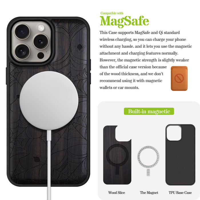 The Web Spinner's Craft, Classic Engraved Wood & TPU Case - Artisanal Cover for Apple iPhone