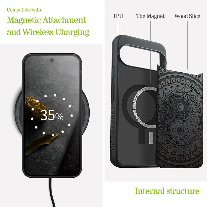 The Yin Yang Paisley, Classic Engraved Wood & TPU Case - Artisanal Cover for Google Pixel