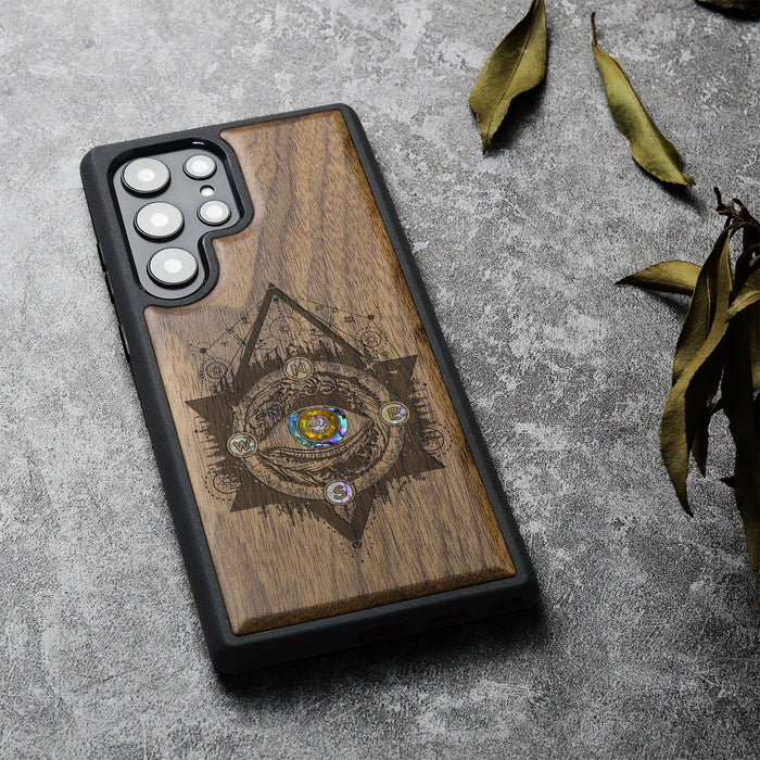 Storm Eye, Hand-Inlaid Wood & Mother of Pearl Case - Artisanal Cover for Samsung Galaxy