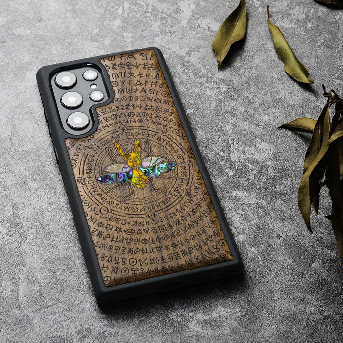 Mystical Armor, Hand-Inlaid Wood & Mother of Pearl Case - Artisanal Cover for Samsung Galaxy