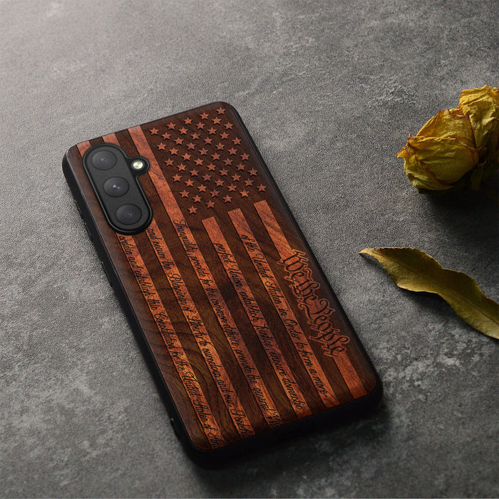 Legacy of Liberty, Classic Engraved Wood & TPU Case - Artisanal Cover for Samsung Galaxy